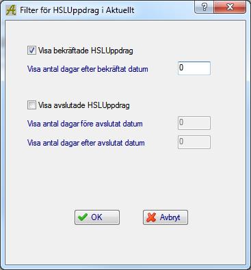 9 (10) Klickar du på Filter öppnas följande ruta Du kan välja att ta bort bocken i rutan för visa bekräftade HSL-Uppdrag.