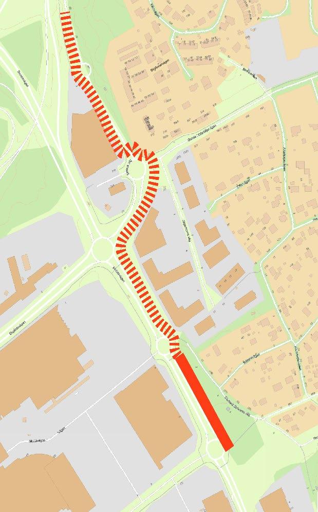 Förslag En förbättrad gång- och cykelbana Smistavägen ingår i kommunens och har identifierats som ett cykelstråk. Stäckningen för de åtgärderna finns markerat i Figur 2.