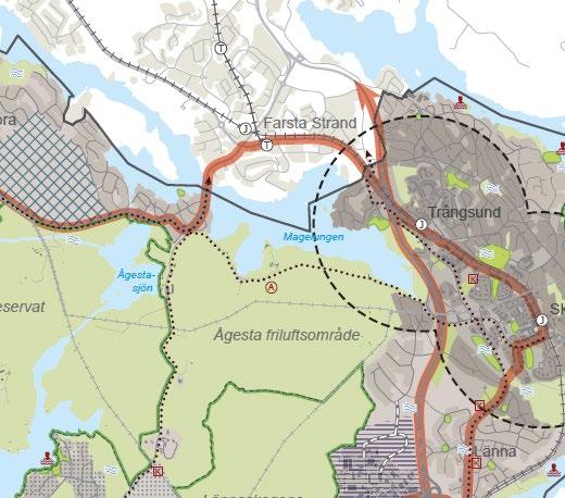 Figur 7. Utdrag ur markanvändningskarta, gällande Översiktsplan för Huddinge, antagen den 10 juni 2014 i Huddinge kommuns fullmäktige.
