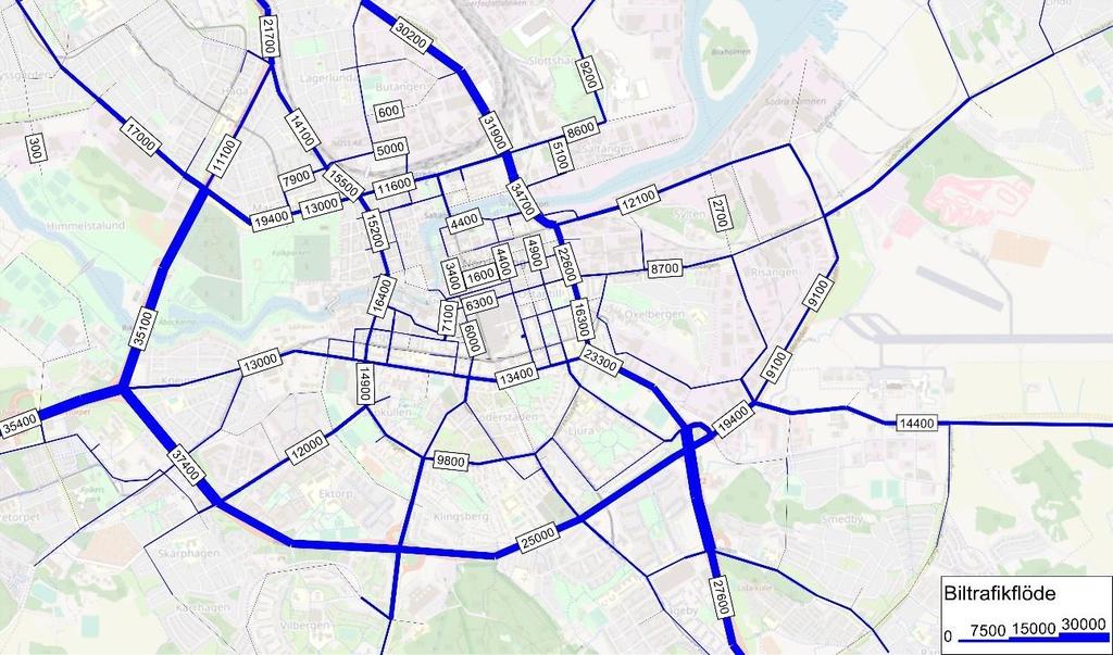 4.3 Framtidsscenarier år 2035 Trafikflödena som har använts i framtida scenarion är baserade på två olika VISUM-modeller.