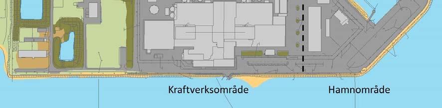 med hamnen och planerade byggnader för mellanlagring ( Hamnområdet ).