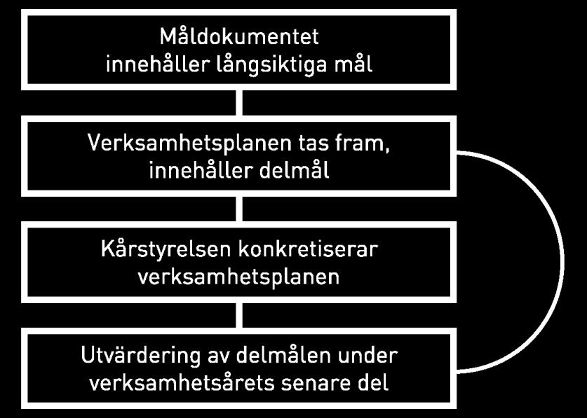 Varje projekt i verksamhetsplanen är utformad för att både kårstyrelsen och de heltidarna som kårstyrelsen anser bör vara involverade ska kunna arbeta med dem.