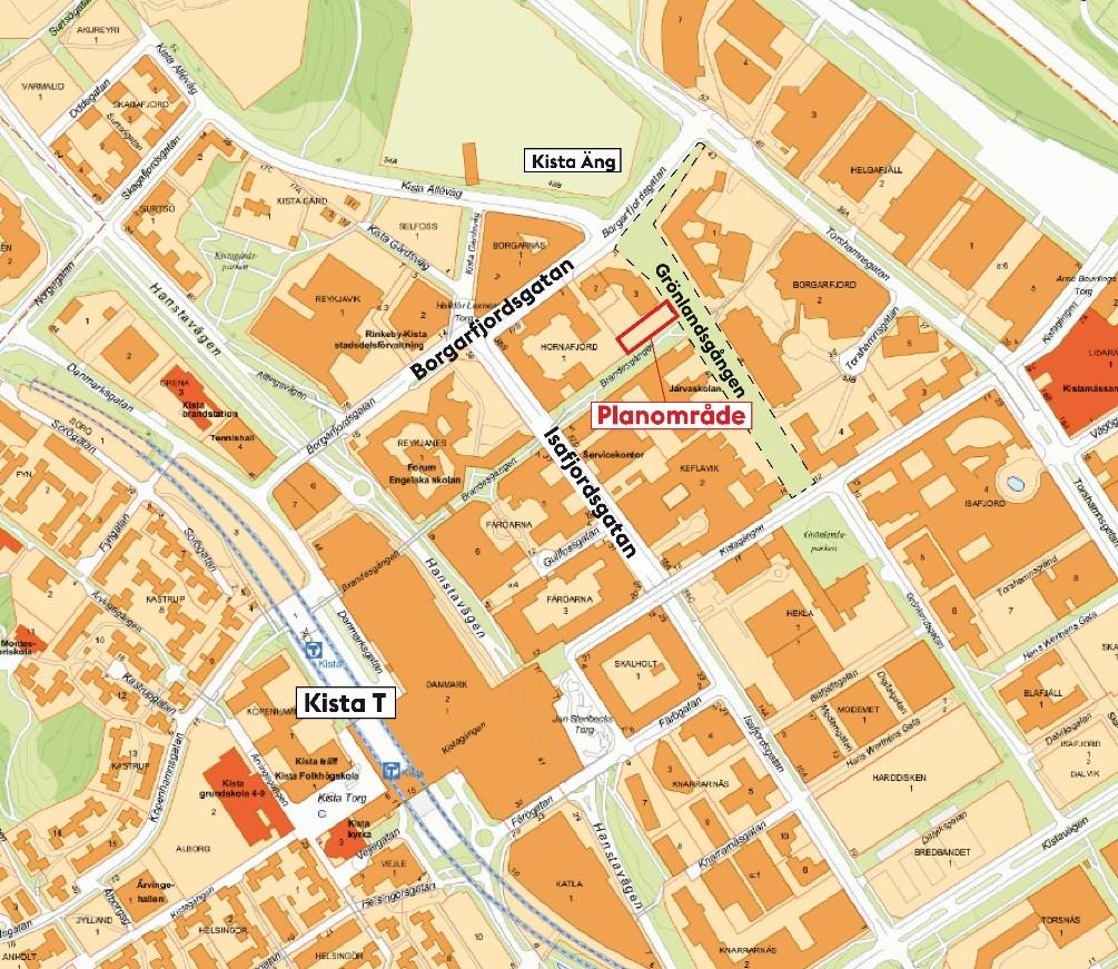 Sida 2 (14) Den röda markeringen visar planområdets läge i stadsdelen.