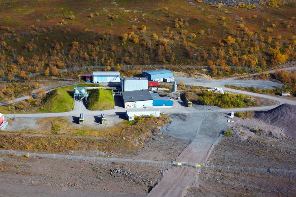 Figur 2. LKAB Kimit ABs industriområde beläget på Kiirunavaaras sydvästra del. I AN-stationen tillverkas oxidationslösning för Kimulux 42/82 och emulsionsmatris.