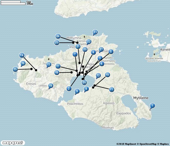 LESBOS 1. Mytilini Airport 2. Kalloni Pool 3. Kalloni Bay 4. Tsiknias River 5. Kalloni Saltpans 6. Alykes Wetlands 7. Christou River 8. Skamnioudi 9. Polichnitos Saltpans 10. Achladeri Forest 11.