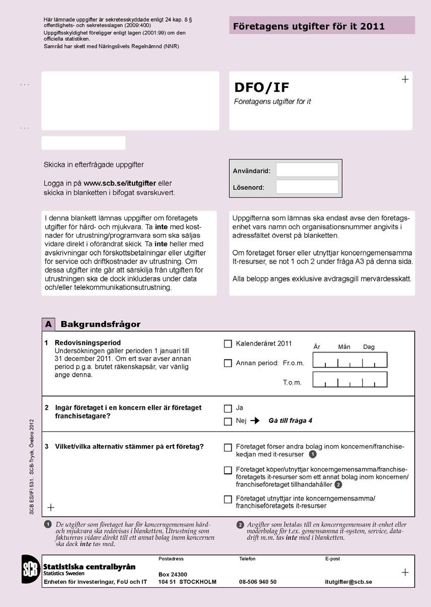 Företagens användning av it 2012 Bilagor Enkät