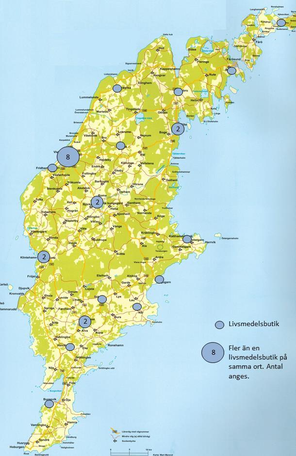 På Gotland finns fyra livsmedelsgrossister och tre större åkerier som tillsammans står för ca 85 % av öns transporter.