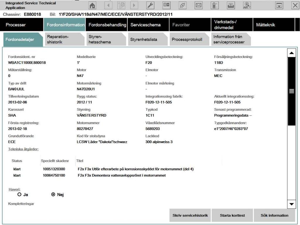 Överföring av servicehistorik till bil Nu tar programmet kontakt med både bilen och en server så att de kan