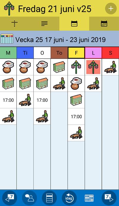 16.12.1 Antal dagar i veckovyn När Antal dagar i veckovyn är valt till 7 dagar visas måndag till söndag i veckovyn, se vyn till vänster.