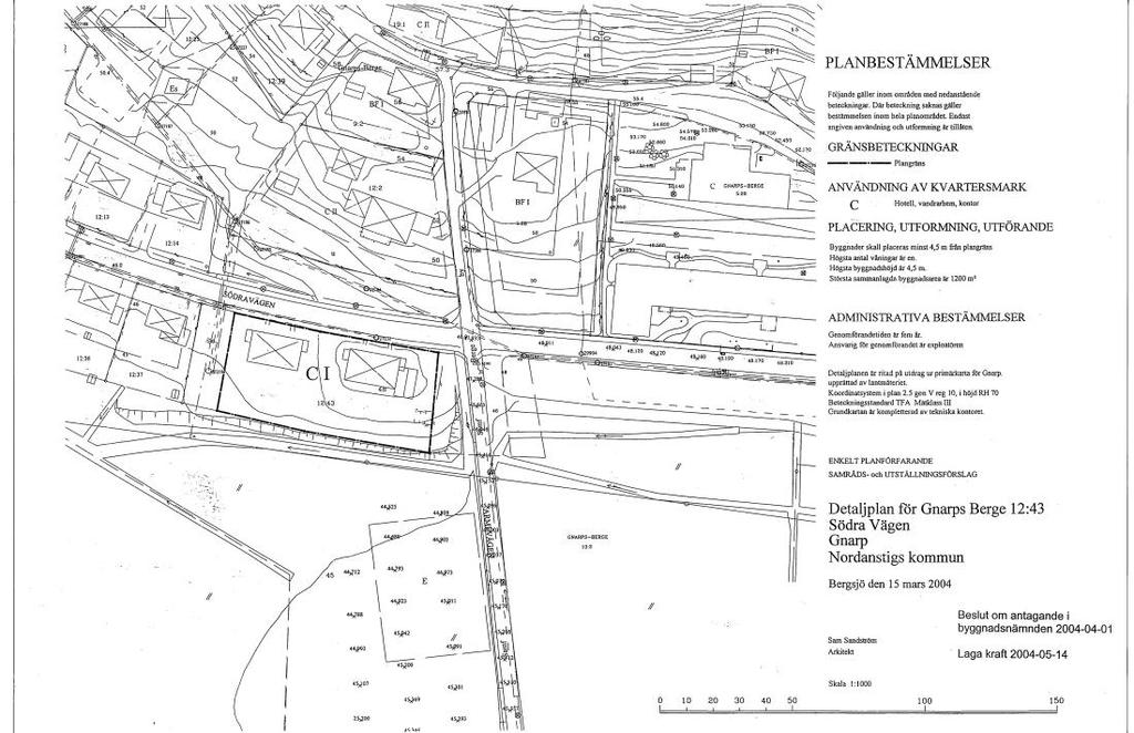 2019-05-15 2016-223 4 (8) Detaljplaner, områdesbestämmelser och förordnanden Nedanstående bild är den nu gällande detaljplanen som vunnit laga kraft 2004-05- 14.