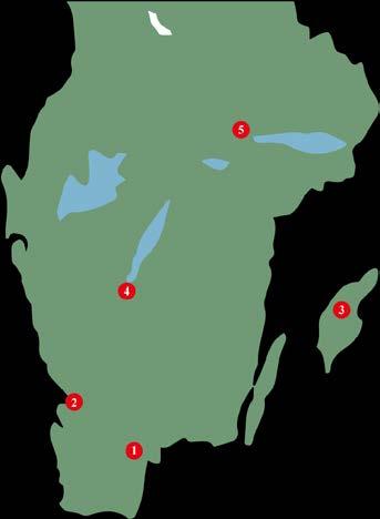 grönmassan) och stärkelsehalt (% av TS). Figur 2. Sverigekarta med de fem olika försöksplatserna, Önnestad (1), Lilla Böslid (2), Hallfreda (3), Jönköping (4) och Köping (5).