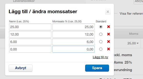 På artikelraderna skriver du beskrivningar av de kostnader fakturan avser, antal, enhet och à-pris. Belopp anges exklusive moms.