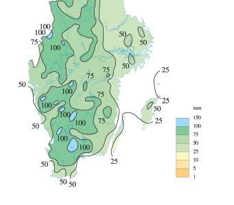 AVVIKELSE MEDELTEMPERATUR Nederbörd Nederbörden avviker inte mycket från normalåret, dock låga mängder lokalt i