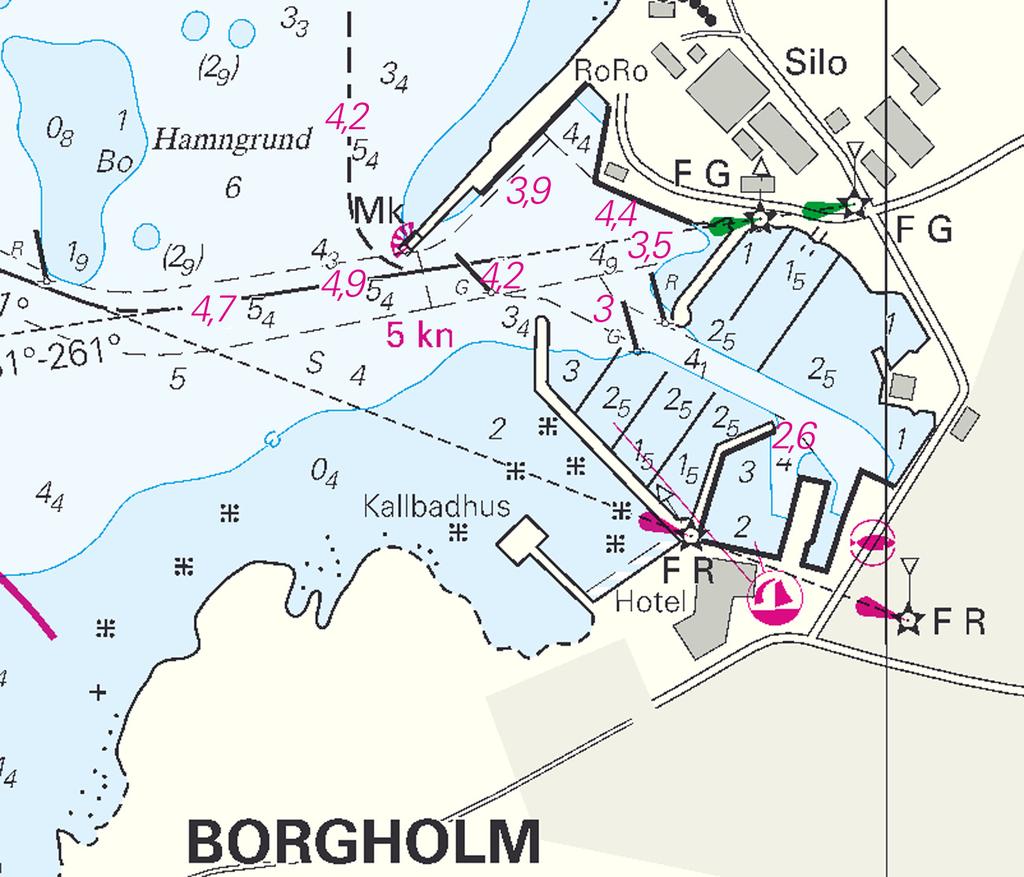 Nr 263 20 Sweden. Central Baltic. Port of Borgholm. Changes to depth. A recent survey has revealed changes to depth in the fairway and in the harbour area.