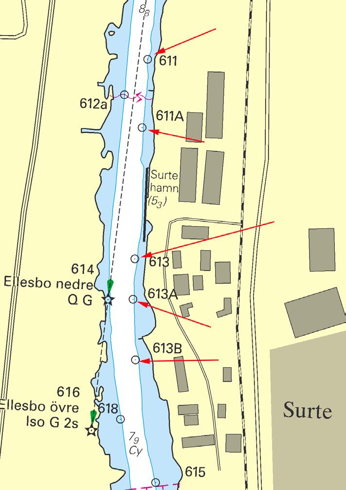 Nr 263 24 Vänern och Trollhätte kanal / Lake Vänern and Trollhätte kanal * 5715 Sjökort/Chart: 1352 Sverige. Trollhätte kanal. Surte. Nya belysningsskärmar.