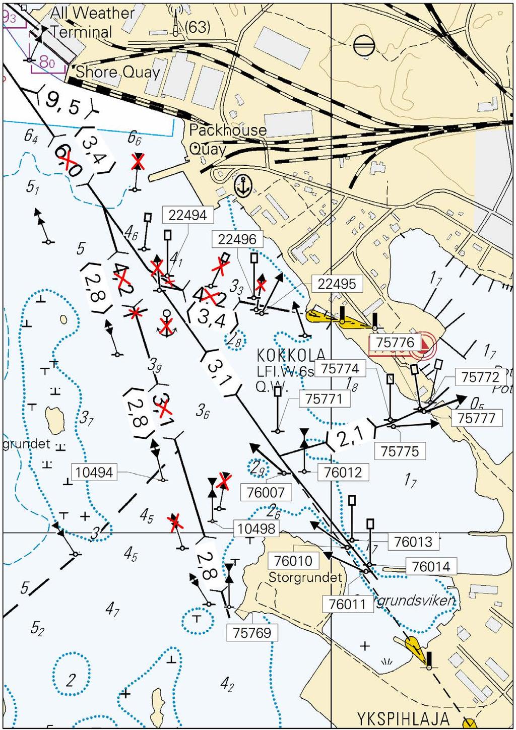 Kuva viitteeksi, karttaotteet ei merikartan mittakaavassa / Bild för referens, kortutdrag inte i sjökortets skala / Image for reference, chart extracts not to scale of chart ( FTA, Vaasa/Vasa 2017 )