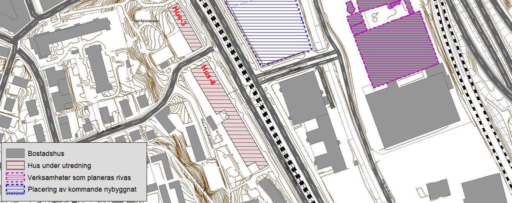 nulägestrafik rivna verksamhetsbyggnader Bilaga 3A-3B Ekvivalenta- och maximala ljudnivåer med framtida trafik och fullt utbyggt planförslag För att underlätta redovisningen av beräkningsresultaten