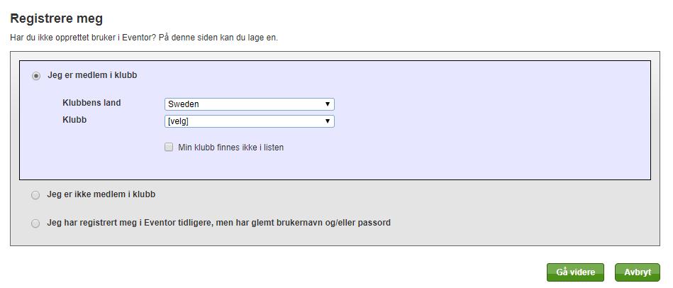 Det är dock inte så krångligt men stöter du på problem så kan du höra av dig. Nästa steg är själva anmälan och det fungerar precis som i Eventor Sverige när man väl är inloggad.