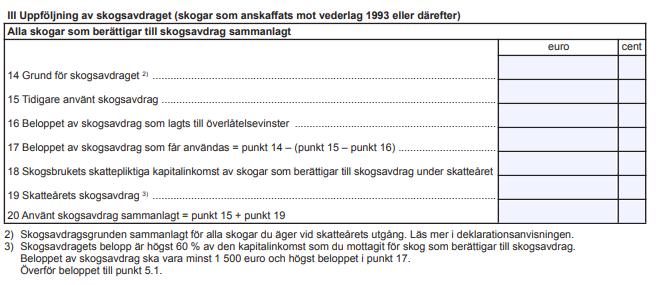 Uppgifterna som ska anges i skattedeklarationen för skogsbruk har inte ändrats