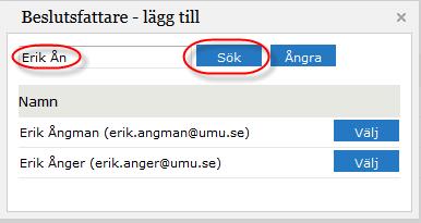 Välj ut rätt doktorands ISP genom menyn Doktorander som beskrivet i 5.2. Då rätt doktorands ISP är vald klickar man på menyn Beslutsfattare.