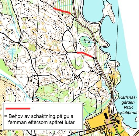 Kostnad: 150 000kr Åtgärder på övriga skidspår På två partier av Gula femman (5km natursnöspår) så lutar marken i sidled vilket medför att det är svårt att preparera spår med skoter eftersom den vill