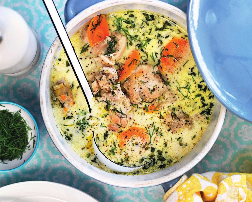RECEPT 2 30 MIN 307kcal/port. Energi från: Fett 10g Kolhydrater 25g Protein 29g Kyckling med dill och citronsås Saftig kycklinggryta med våriga smaker.