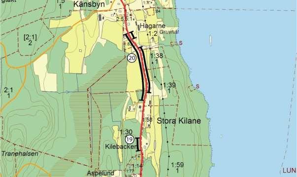 Delsträcka 19 Läge: Vid Kilebacken. En delsträcka ingår, västra sidan vägen.
