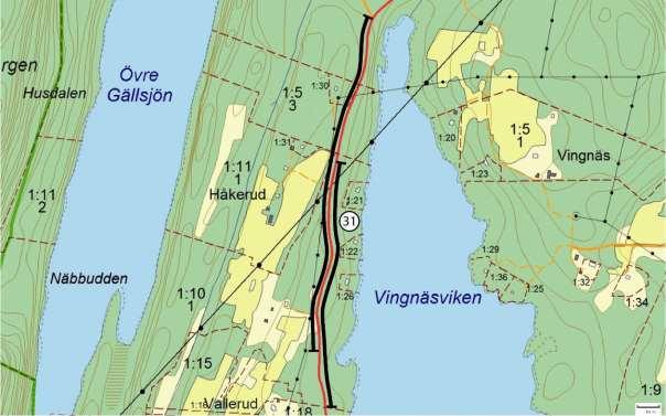 Delsträcka 31 Läge: Vid Håkerud väster om Vingnäsviken. Två delsträckor ingår, en på vardera sidan vägen.