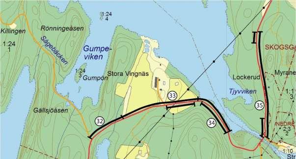 Delsträcka 32 Läge: Strax norr om Vingnäsviken. En delsträcka ingår, västra sidan vägen.