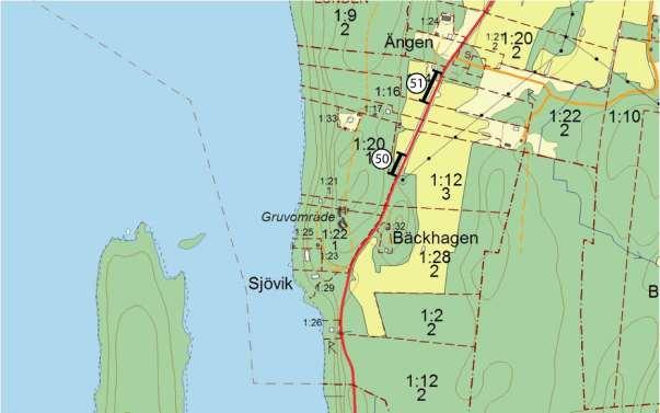 Delsträcka 50 Läge: Strax norr om Bäckhagen. En delsträcka ingår, västra sidan vägen.