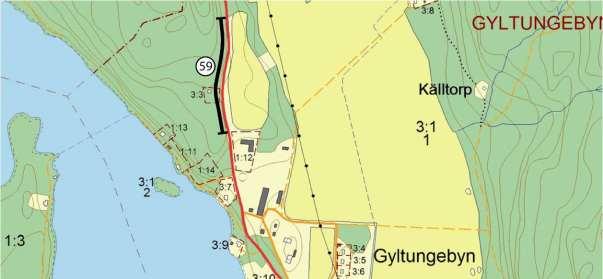 Väg 2232 Delsträcka 59 Läge: Strax norr om Gyltungebyn. En delsträcka ingår, västra sidan vägen.