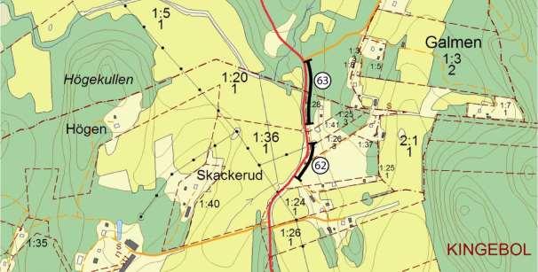 Delsträcka 62 Läge: Strax öster om Skackerud. En delsträcka ingår, östra sidan vägen.