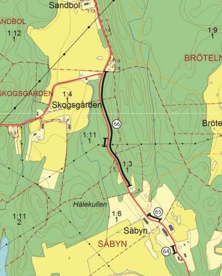 Delsträcka 64 Läge: Vid Säbyn. En delsträcka ingår, västra sidan vägen. Beskrivning: Vägkant i närheten av gårdsmiljö. Prästkrage och rikligt med trollsmultron.