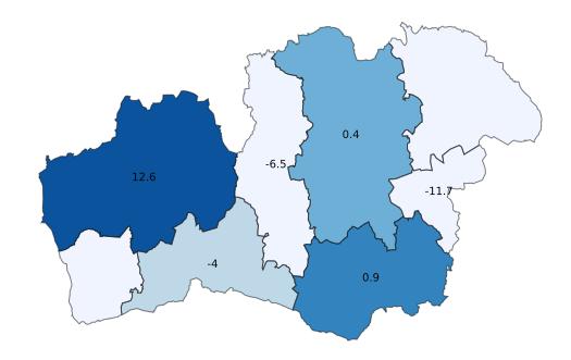 Gästnätter i Kronobergs län, jan 2019 40 372 gästnätter (-1,0 %, -394 st) (Utveckling %