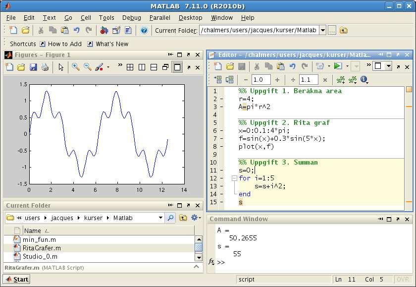 CTH/GU STUDIO 1 TMV036a - 2012/2013 Matematiska vetenskaper Matriser och Inbyggda funktioner i Matlab Analys och Linjär Algebra, del A, K1/Kf1/Bt1 Moore: 2.3, 3.1-3.4, 3..1-3.., 4.1, 7.