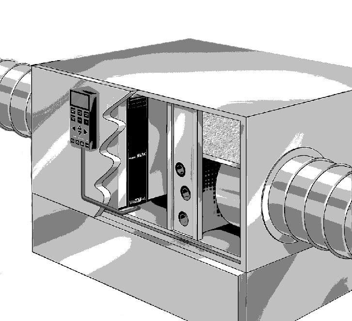 Exempel på användning - Varvtalsreglering av fläkt i ett ventilationssystem Ett ventilationsaggregat distribuerar luft genom byggnaden eller till en eller flera delar av byggnaden.