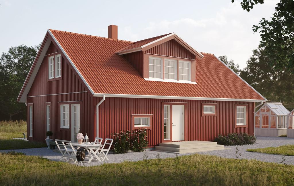 Standard planlösning med två sovrum Villa Kalmar 1,5-planshus, 2-3 rum och kök Boarea/golvyta 94,9 m 2.