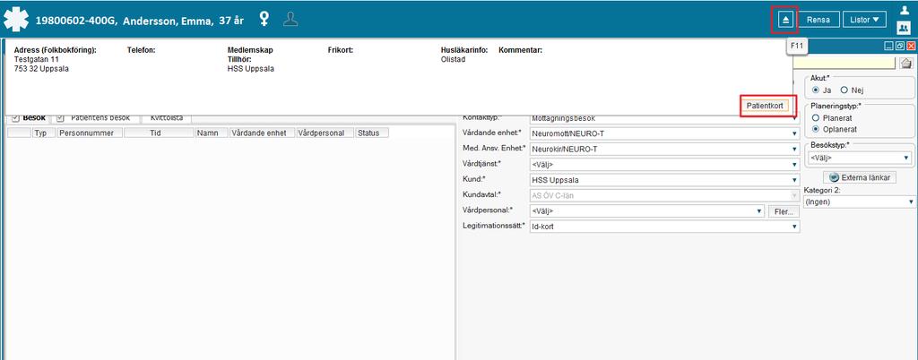 1.2 Expandera Patientlisten Vid arbete med en patient i ett annat fönster kan vissa uppgifter i Patientkortet snabbt kontrolleras genom att expandera Patientlisten. 1.