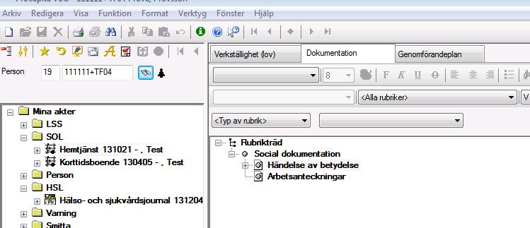 För att skriva dubbelkickar du på rubriken Händelser, skriv din