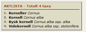 Korneller Cornus 4 taxa i Träd och buskar i Sverige I Västmanlands flora Videkornell C.