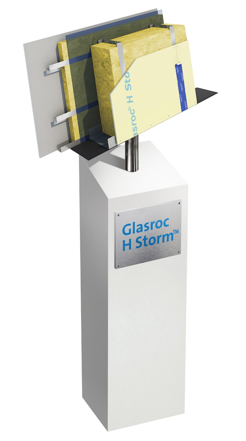 Glasroc H Storm vindskyddssystem består av vindskyddsskivan Glasroc H Storm samt ett sortiment av profiler, tejp och skruvar.