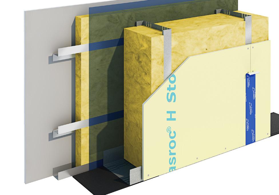 Uppbyggnad och egenskaper Glasroc H Storm är ett komplett system för vindskydd i ytterväggar.