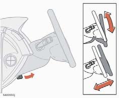 02 Instrument och reglage Rattinställning, varningsblinkers Rattinställning Varningsblinkers 02 Ratten kan ställas in i höjd- och längsled. Dra spaken åt dig för att lösgöra ratten.