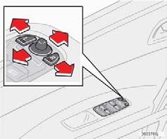 02 Instrument och reglage Backspeglar Yttre backspeglar Elektriskt infällbara backspeglar (tillval) För parkering/körning i trånga utrymmen kan speglarna fällas in.
