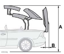 04 Interiör Elektriskt fällbart tak Förutsättningar för takmanövrering Inga föremål på hatthyllan. Ingen is, snö eller lösa föremål på taket eller bagageluckan. Torrt tak.