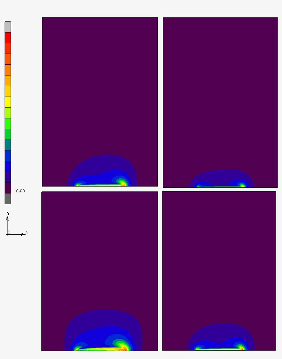 Figure 42 Von Mises equivalent stresses for jobs# 11-14 (read top left to bottom right)