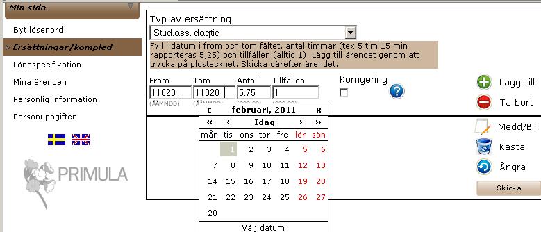 Version 3, 2011-04-12 2 av 5 Webbadressen är https://primula.hb.se/ eller så går du in via www.hb.se, välj Personal och längst ned till höger finns en länk till Primula.