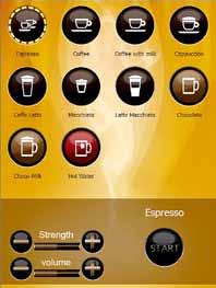 DRIFT Brygga en kopp espresso (pekskärm) A Placera en kopp under utloppet för varm dryck (A). Välj dryck genom att trycka på dryckesknappen på displayen. Styrkan på drycken är förinställd.