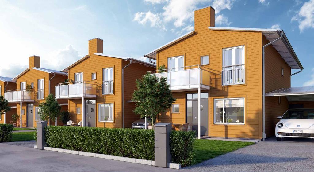 KEDJEHUS. Hela bottenvåningen intas av stora sällskapsytor med vardagsrum, matplats och öppet kök med utgång till uteplatsen. På nedre våningen ligger också ett generöst badrum och separat tvättstuga.