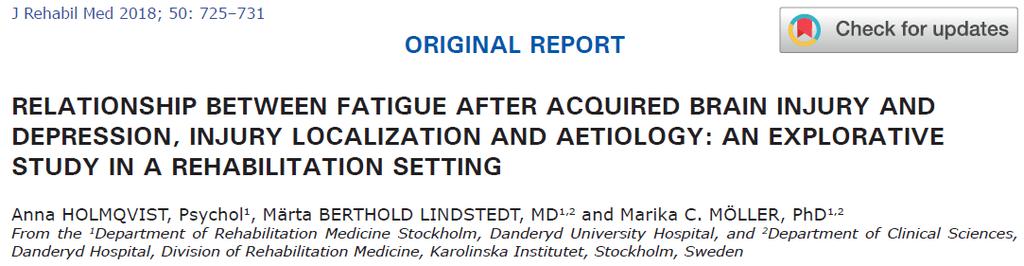 Of 61 patients with moderate to severe acquired brain injuries 41 (67%) reached the cut of score of fatigue on the mental fatigue scale